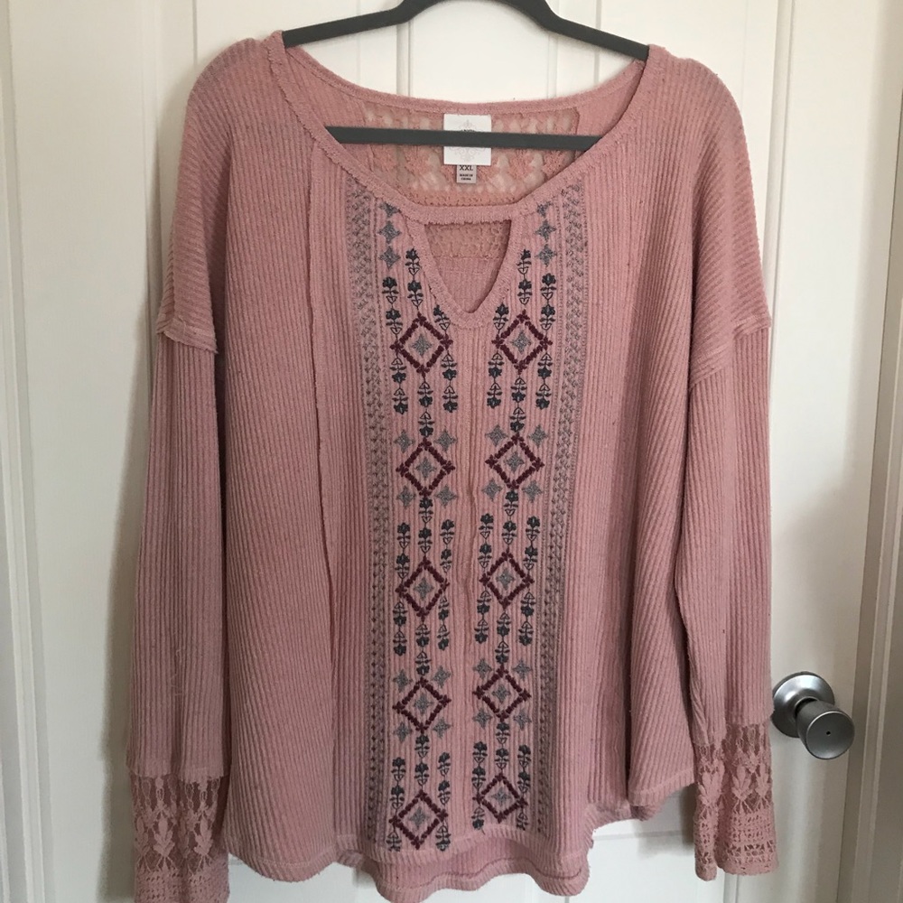 *MOVING SALE* Boho Pink Embroidered Top